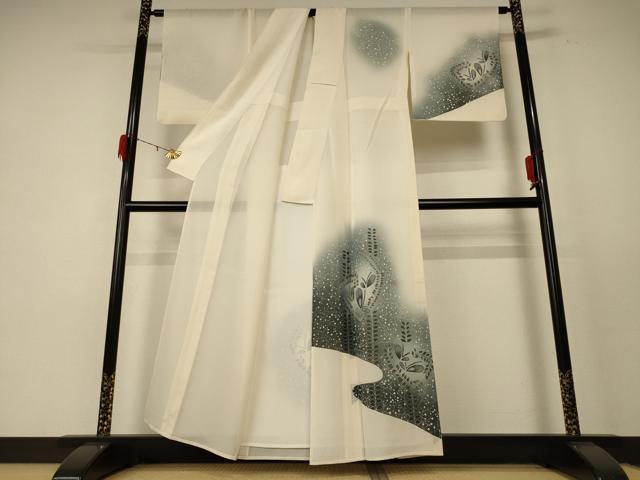 平和屋着物＊夏物 訪問着 絽 花蝶文 暈し染め 銀彩 正絹 逸品 AABE4379jd