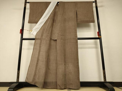 平和屋着物＊夏物　本場小千谷ちぢみ　縞　麻　逸品　AABE4381jd