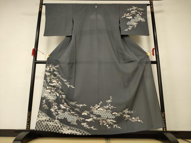 平和屋着物＊夏物 訪問着 絽 松竹梅 鶴 正絹 逸品 AABE4383jd