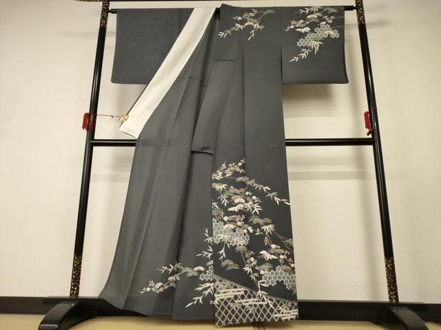 平和屋着物＊夏物 訪問着 絽 松竹梅 鶴 正絹 逸品 AABE4383jd