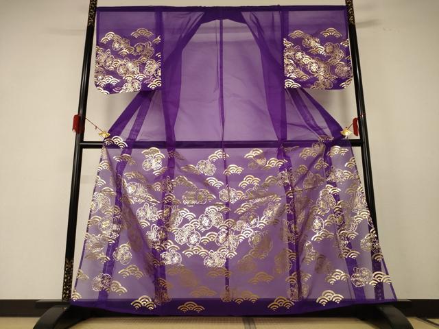 平和屋着物＊夏物　訪問着　オーガンジー　花鼓文　金彩　洗える着物　AABE4385jd