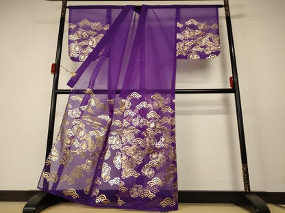 平和屋着物＊夏物　訪問着　オーガンジー　花鼓文　金彩　洗える着物　AABE4385jd