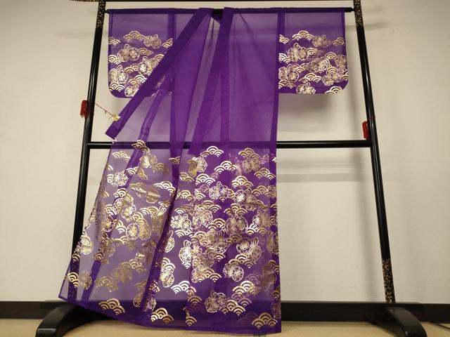 平和屋着物＊夏物　訪問着　オーガンジー　花鼓文　金彩　洗える着物　AABE4385jd