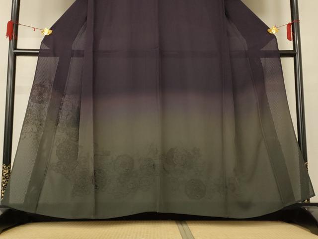 平和屋着物＊夏物 訪問着 縦絽 中国三大刺繍 スワトウ刺繍 汕頭刺繍 鳳凰花文 暈し染め 正絹 逸品 AABE4388jd