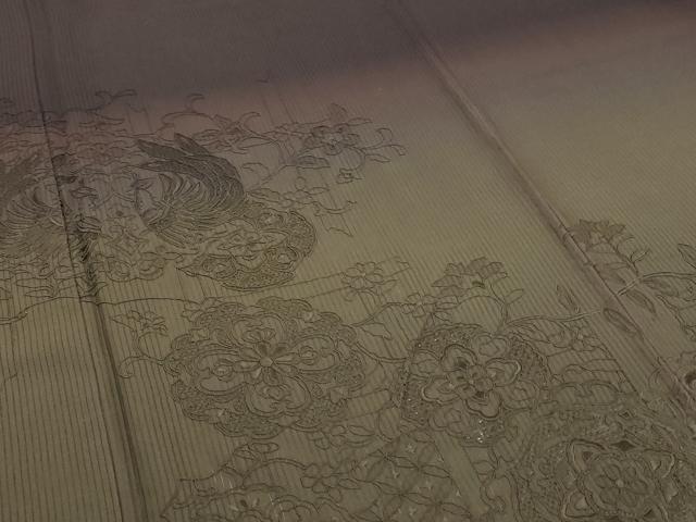 平和屋着物＊夏物 訪問着 縦絽 中国三大刺繍 スワトウ刺繍 汕頭刺繍 鳳凰花文 暈し染め 正絹 逸品 AABE4388jd