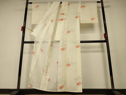 平和屋着物＊夏物 小紋 絽 花蝶文 洗える着物 AABE4389jd