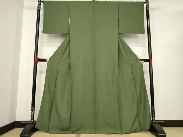 平和屋着物●上質な色無地　花唐草地紋　藍媚茶色　正絹　逸品　AABE4401ck
