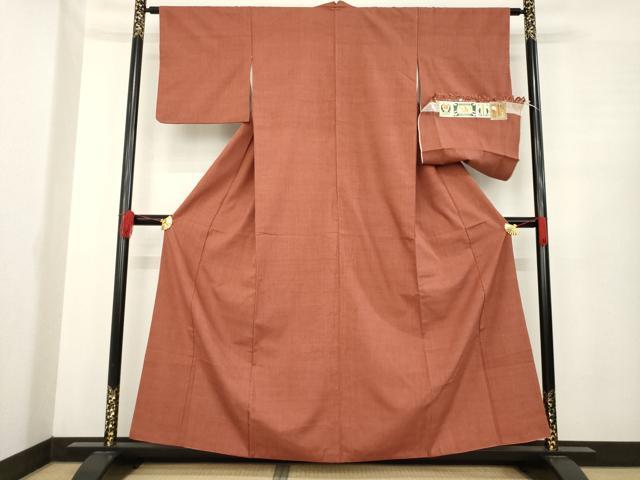 平和屋着物●本場結城紬　重要無形文化財　色無地　紅鳶色　証紙付き　正絹　逸品　AABE4405ck
