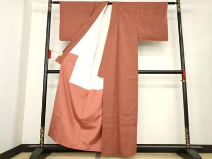 平和屋着物●本場結城紬　重要無形文化財　色無地　紅鳶色　証紙付き　正絹　逸品　AABE4405ck