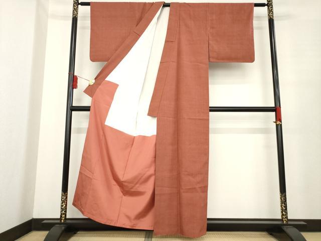 平和屋着物●本場結城紬　重要無形文化財　色無地　紅鳶色　証紙付き　正絹　逸品　AABE4405ck