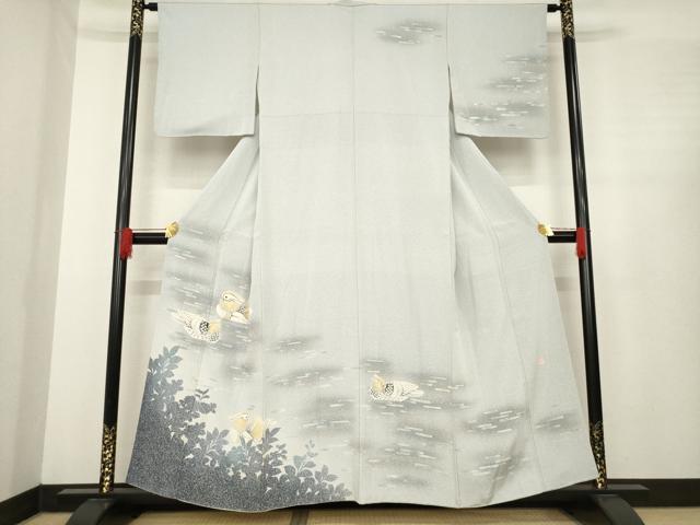 平和屋着物●人間国宝・羽田登喜男 　訪問着　鴛鴦　暈し染め　金彩　正絹　逸品　AABE4436ck