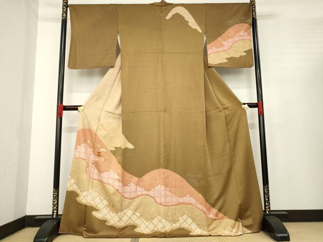 平和屋着物●訪問着　駒刺繍　絞り　遠山吉祥文　金彩　正絹　逸品　AABE4442ck