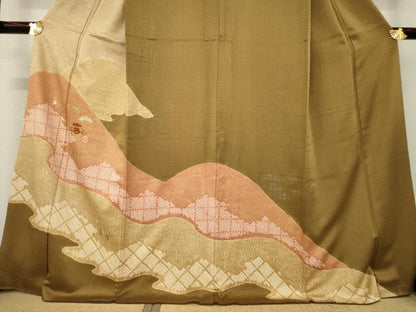 平和屋着物●訪問着　駒刺繍　絞り　遠山吉祥文　金彩　正絹　逸品　AABE4442ck
