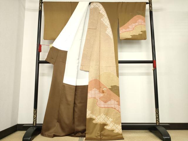 平和屋着物●訪問着　駒刺繍　絞り　遠山吉祥文　金彩　正絹　逸品　AABE4442ck