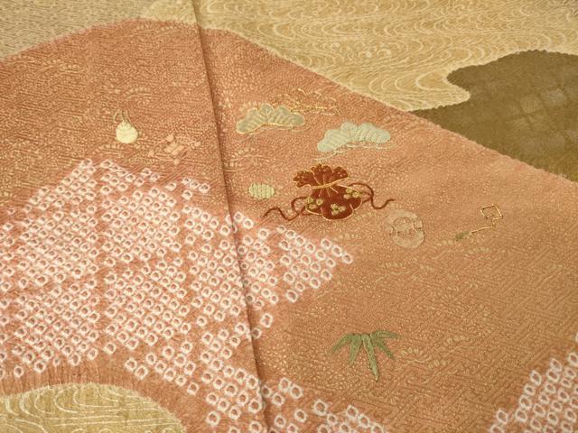 平和屋着物●訪問着　駒刺繍　絞り　遠山吉祥文　金彩　正絹　逸品　AABE4442ck
