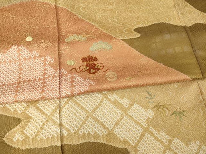 平和屋着物●訪問着　駒刺繍　絞り　遠山吉祥文　金彩　正絹　逸品　AABE4442ck