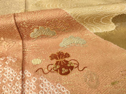 平和屋着物●訪問着　駒刺繍　絞り　遠山吉祥文　金彩　正絹　逸品　AABE4442ck