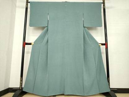 平和屋着物●上質な色無地 青鈍色 正絹 逸品 AABE4446ck