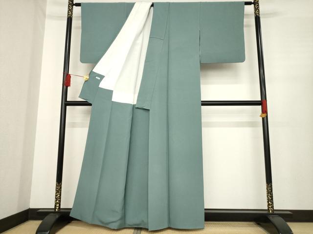 平和屋着物●上質な色無地 青鈍色 正絹 逸品 AABE4446ck