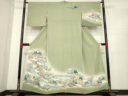平和屋着物●訪問着　友禅　風景文　正絹　逸品　AABE4449ck