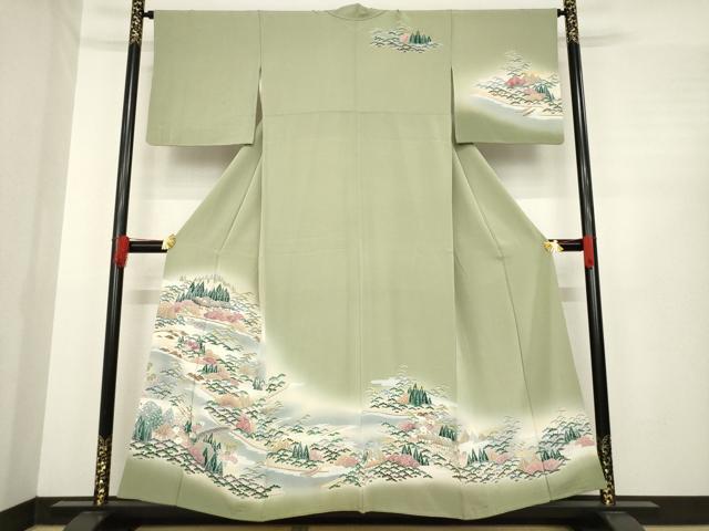 平和屋着物●訪問着　友禅　風景文　正絹　逸品　AABE4449ck
