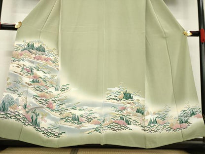 平和屋着物●訪問着　友禅　風景文　正絹　逸品　AABE4449ck