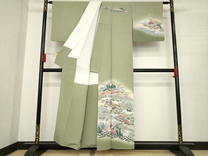 平和屋着物●訪問着　友禅　風景文　正絹　逸品　AABE4449ck