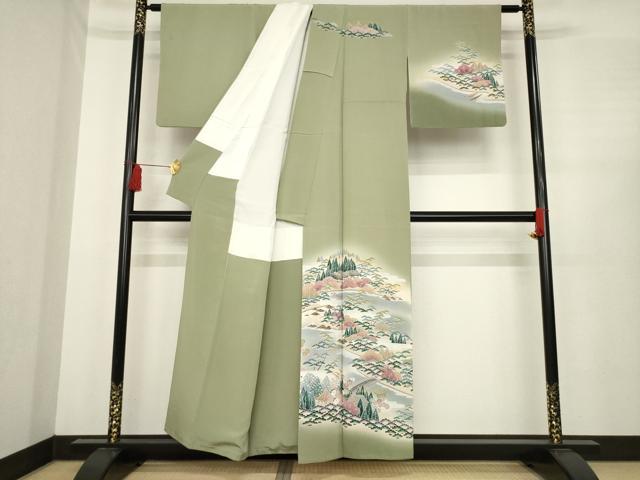 平和屋着物●訪問着　友禅　風景文　正絹　逸品　AABE4449ck