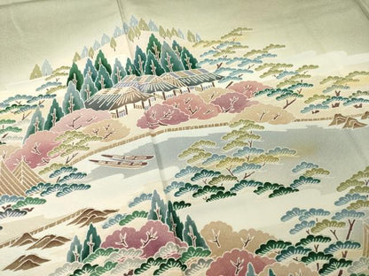 平和屋着物●訪問着　友禅　風景文　正絹　逸品　AABE4449ck