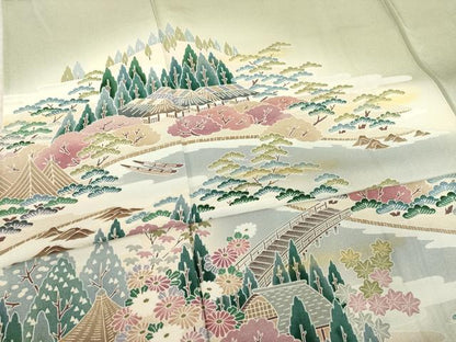 平和屋着物●訪問着　友禅　風景文　正絹　逸品　AABE4449ck