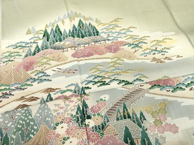 平和屋着物●訪問着　友禅　風景文　正絹　逸品　AABE4449ck