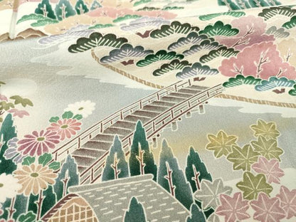平和屋着物●訪問着　友禅　風景文　正絹　逸品　AABE4449ck