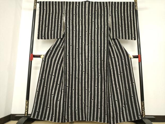 平和屋着物●上質な小紋　絞り　竹縞　黒地　正絹　逸品　AABE4450ck 平和屋着物○上質な小紋 絞り 竹縞 黒地 正絹 逸品 AABE4450ck