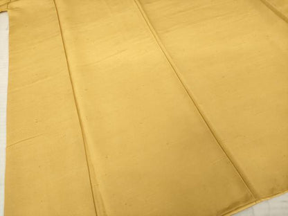 平和屋着物●上質な紬 ちぢみ織 色無地 黄土色 正絹 逸品 AABE4455ck