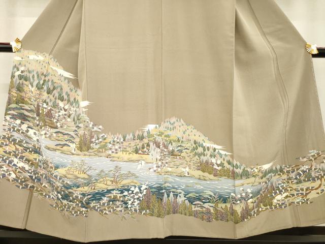 平和屋着物●訪問着　友禅　飛鶴風景文　正絹　逸品　AABE4462ck