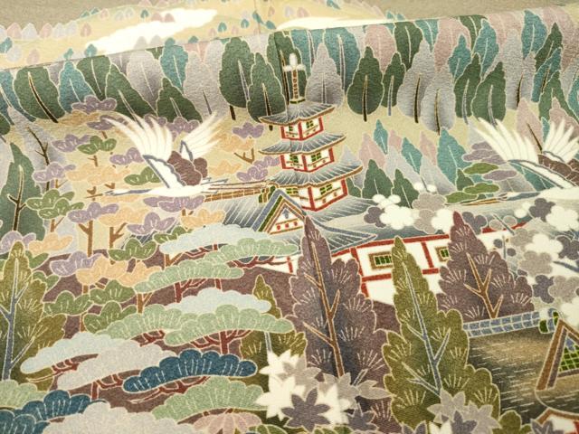 平和屋着物●訪問着　友禅　飛鶴風景文　正絹　逸品　AABE4462ck