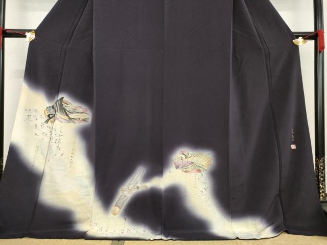 平和屋着物●加納義己　訪問着　手描き　女人楽器文　暈し染め　金銀彩　ロング丈　正絹　逸品　AABE4468ck 平和屋着物○加納義己 訪問着 手描き 女人楽器文 暈し染め 金銀