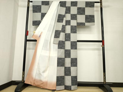 平和屋着物●上質な紬　流水文　正絹　逸品　AABE4470ck
