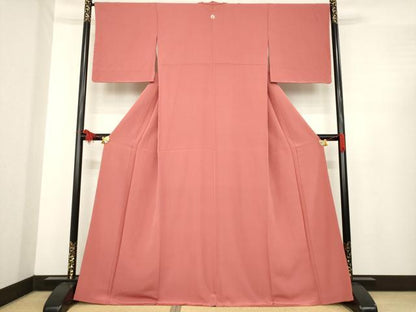 平和屋着物●上質な色無地　銀朱色　正絹　逸品　AABE4476ck