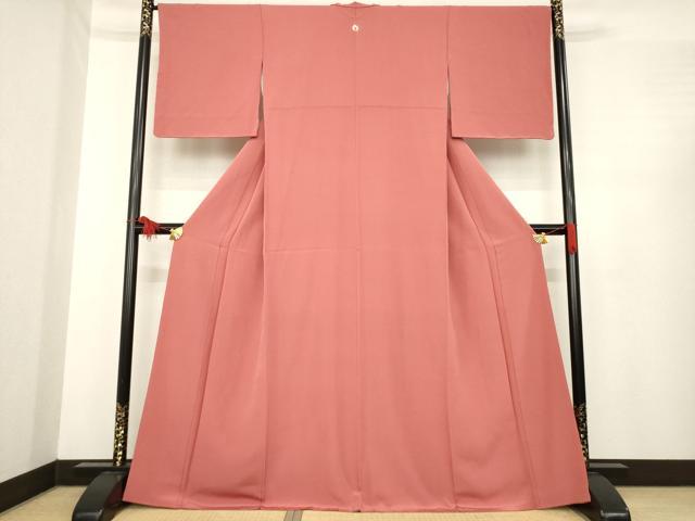 平和屋着物●上質な色無地　銀朱色　正絹　逸品　AABE4476ck