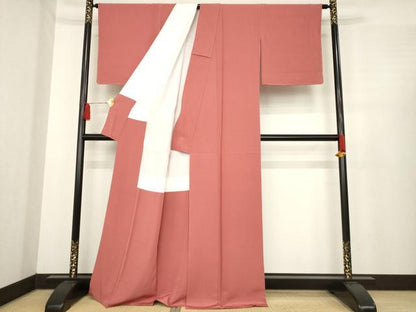 平和屋着物●上質な色無地　銀朱色　正絹　逸品　AABE4476ck