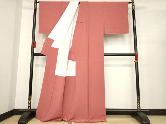 平和屋着物●上質な色無地　銀朱色　正絹　逸品　AABE4476ck