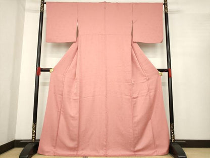 平和屋着物●上質な色無地 小花地紋 真赭色 やまと誂製 正絹 逸品 AABE4479ck