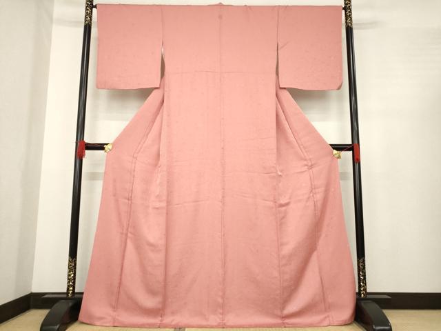 平和屋着物●上質な色無地 小花地紋 真赭色 やまと誂製 正絹 逸品 AABE4479ck