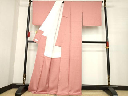 平和屋着物●上質な色無地 小花地紋 真赭色 やまと誂製 正絹 逸品 AABE4479ck
