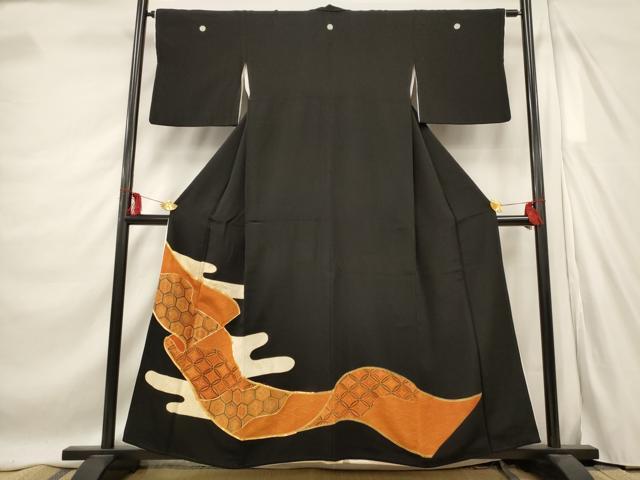 平和屋着物■豪華黒留袖　駒刺繍　吉祥絵巻文　金彩　正絹　逸品　AABE4515st