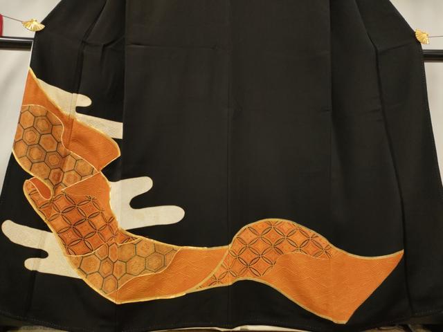 平和屋着物■豪華黒留袖　駒刺繍　吉祥絵巻文　金彩　正絹　逸品　AABE4515st
