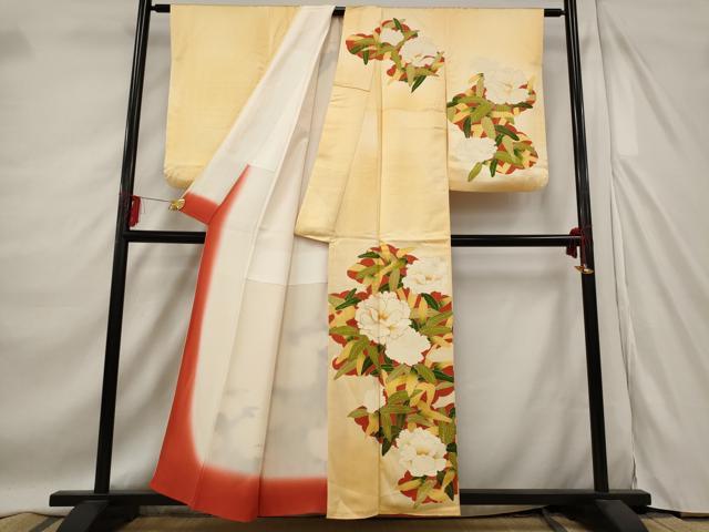 平和屋着物■訪問着 駒刺繍 草花文 暈し染め 金彩 正絹 逸品 AABE4554st