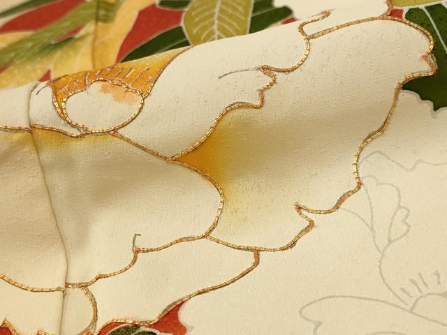 平和屋着物■訪問着 駒刺繍 草花文 暈し染め 金彩 正絹 逸品 AABE4554st