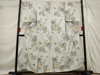 平和屋着物■上質な小紋　枝葉文　金糸　正絹　逸品　AABE4578st